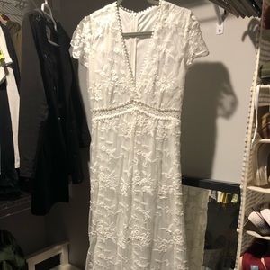 Long deep V-neck chiffon floral dress